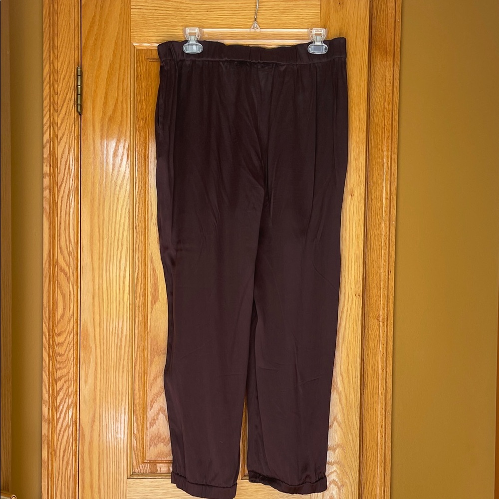 Diane Von Furstenberg Dark Brown Elastic Waist Silk Pants